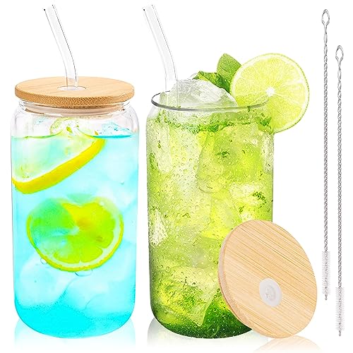 Clear Glass Cups with Bamboo Lids