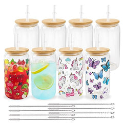 Sublimation Clear Glass Cups Blanks with Bamboo Lids / Case of 48