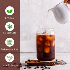 Joyclub Glass Cups with Bamboo Lids and Straws 20 Set 16 oz