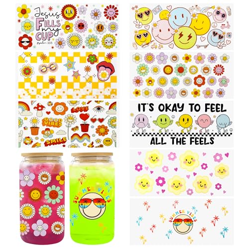 8 Pack UV Dtf Cup Wraps for Glass Cups (Emoticons)