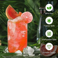 Glass Cups with Bamboo Lids and Straws  16 oz water bottles in bulk - 12 pack Clear