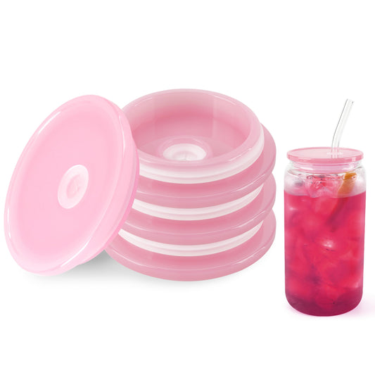 4 Pack Acrylic Lids for 16 oz Glass Cup(Pink)