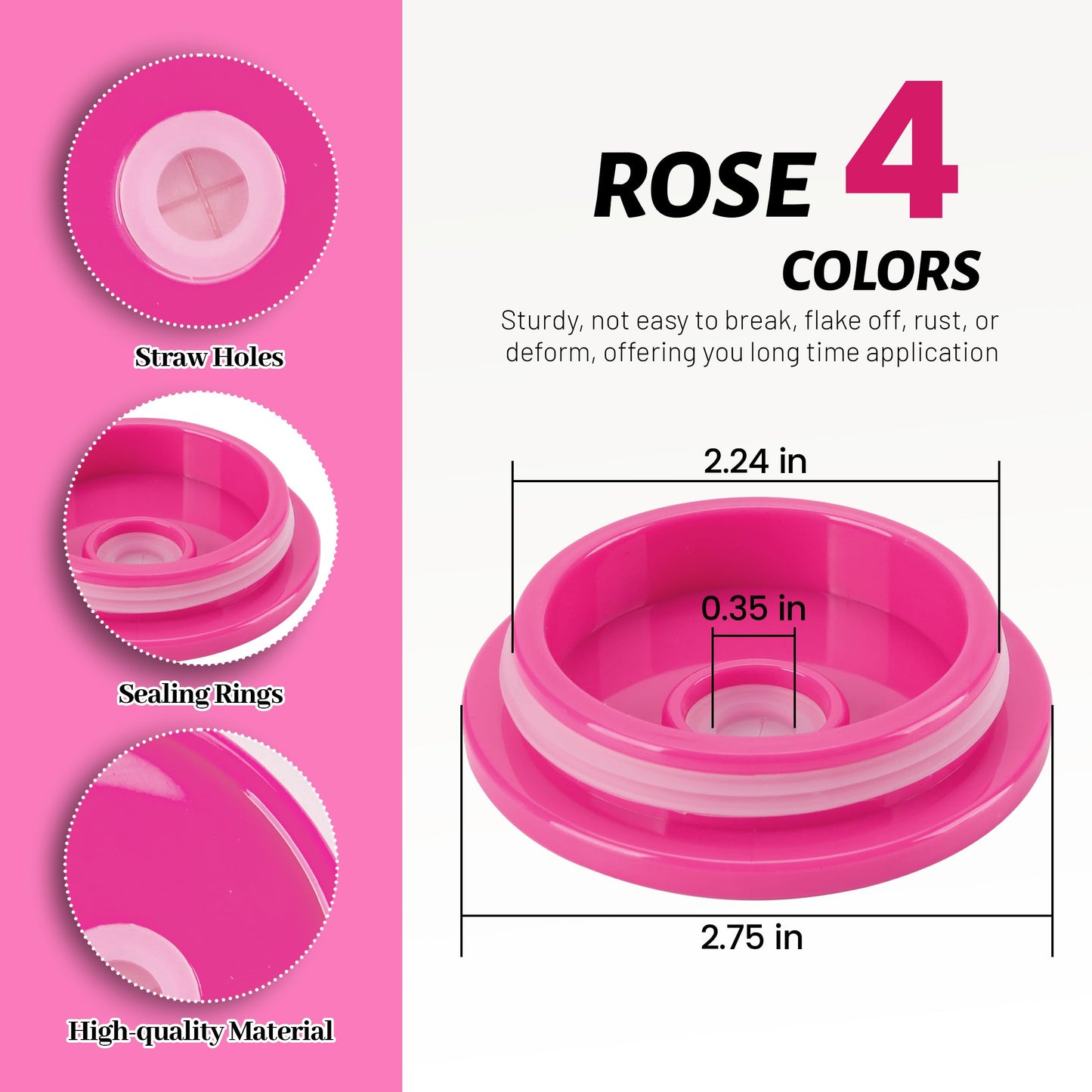 4 Pack Acrylic Lids for 16 oz Glass Cup (Rose Red)