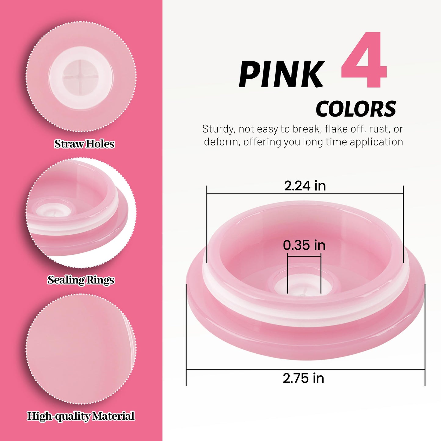 4 Pack Acrylic Lids for 16 oz Glass Cup(Pink)