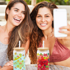 Glass cups with bamboo lids and straws 16 oz Sublimation Clear glass cups - 12 pack