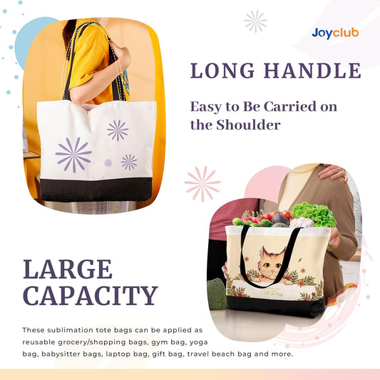 Personalized tote bag shown on a shoulder and carrying groceries