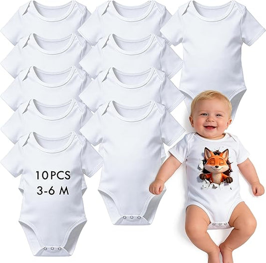 10 PCS Sublimation Baby Bodysuits Blanks Bulk Newborn Onesie Infant Romper for Heat Transfer 0–9 Months
