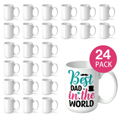 Father’s Day Special – 24 Pack Joyclub 15 oz Sublimation Coffee Mugs Blank, Premium White Ceramic Mugs for Heat Press & Custom Printing, Bulk DIY Gift Set