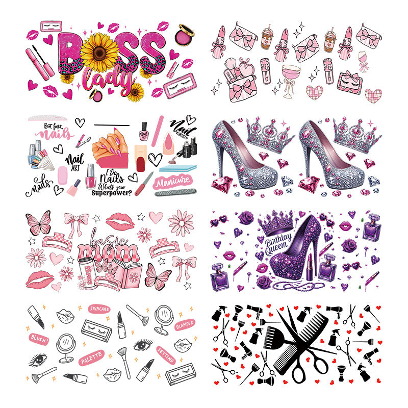UV DTF Cup Wraps – 8 Sheets for 16oz Glass Cups, Decals & Craft Supplies (Lady)
