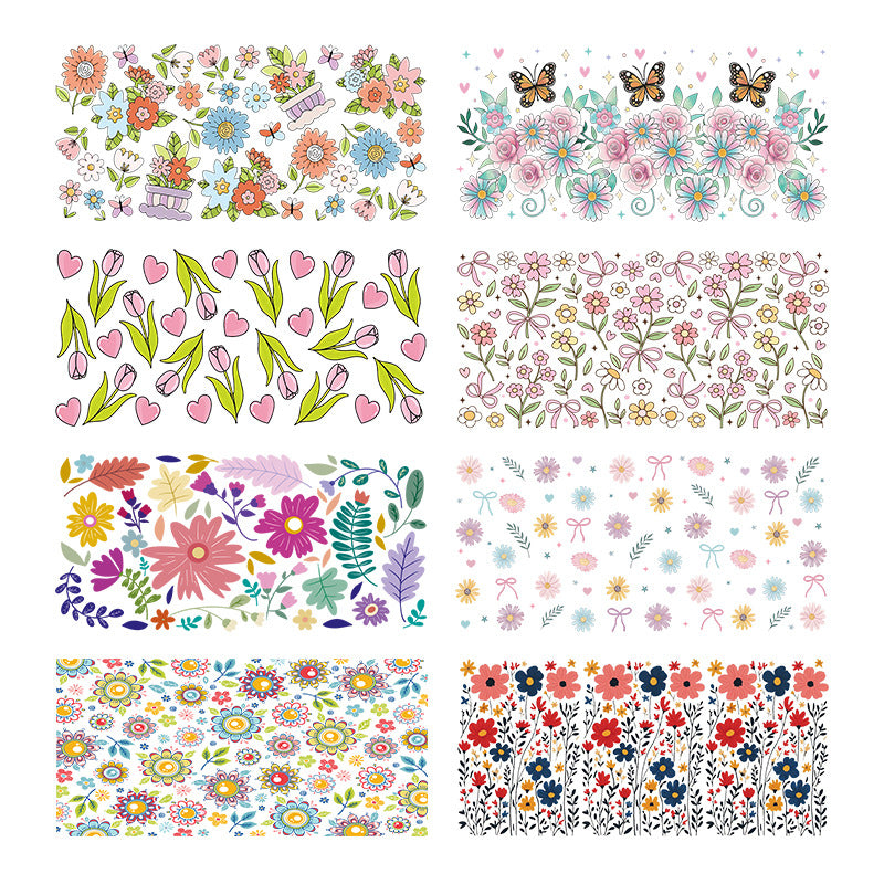 UV DTF Cup Wraps – 8 Sheets for 16oz Glass Cups, Decals & Craft Supplies (Flower C)
