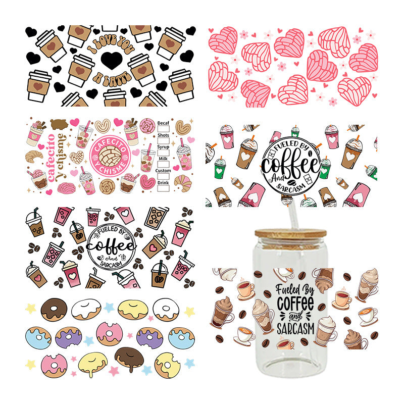 UV DTF Cup Wraps – 7 Sheets for 16oz Glass Cups, Decals & Craft Supplies (Coffee)