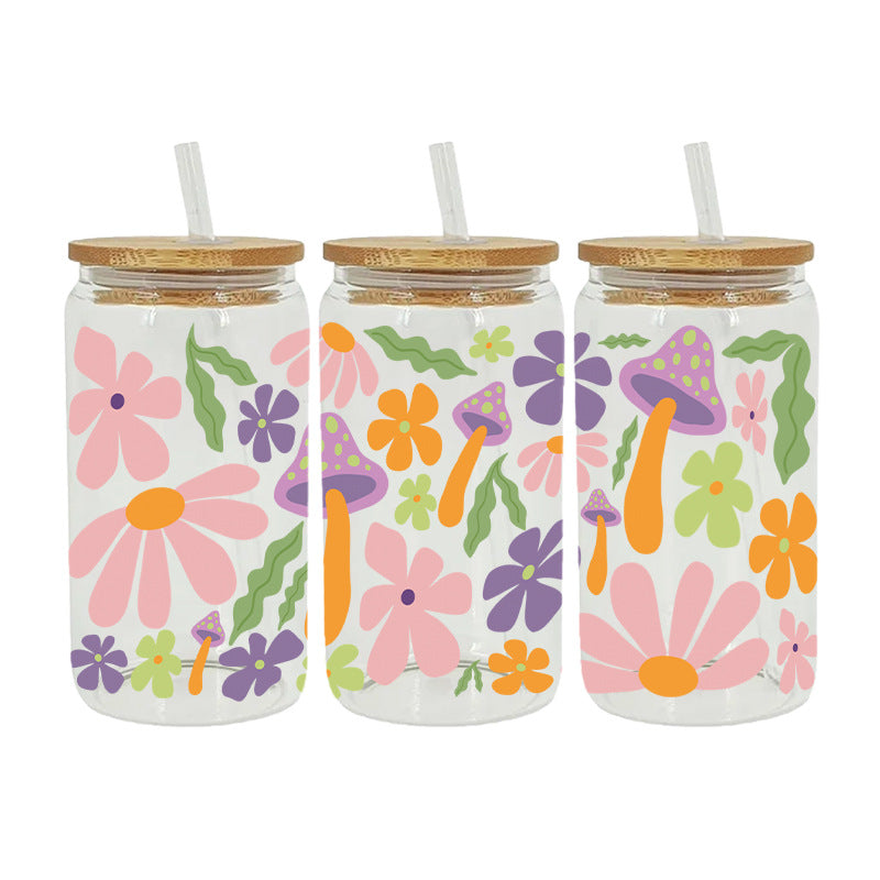 UV DTF Cup Wraps – 8 Sheets for 16oz Glass Cups, Decals & Craft Supplies (Flower D)
