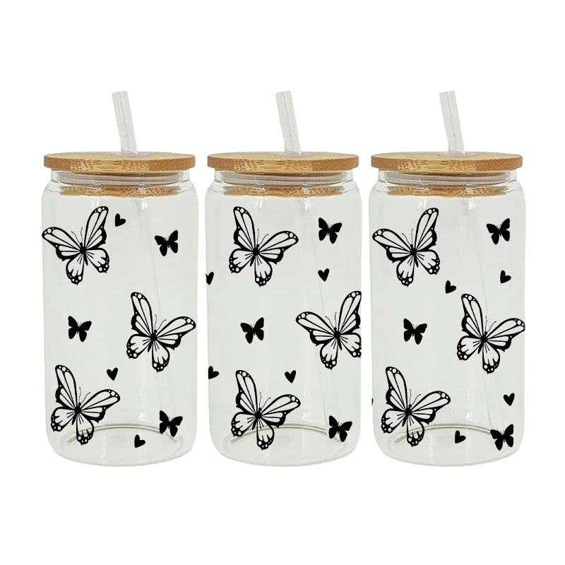 UV DTF Cup Wraps – 8 Sheets for 16oz Glass Cups, Decals & Craft Supplies (Butterfly A)