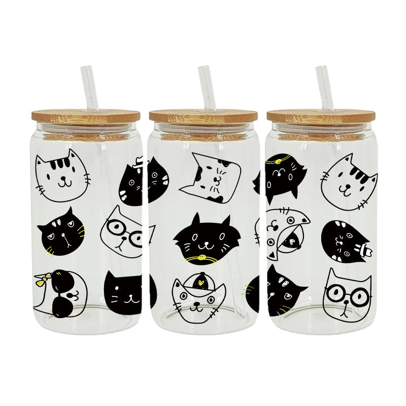 UV DTF Cup Wraps – 7 Sheets for 16oz Glass Cups, Decals & Craft Supplies (Cat)