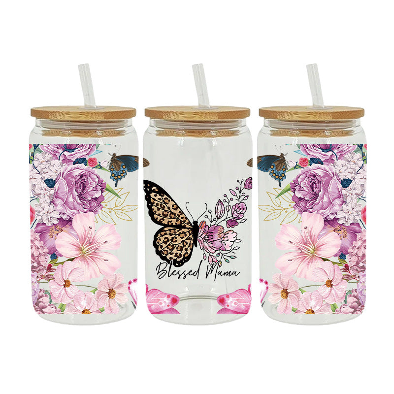 UV DTF Cup Wraps – 8 Sheets for 16oz Glass Cups, Decals & Craft Supplies (Butterfly B)
