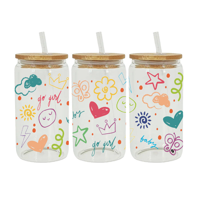 UV DTF Cup Wraps – 6 Sheets for 16oz Glass Cups, Decals & Craft Supplies (Heart)