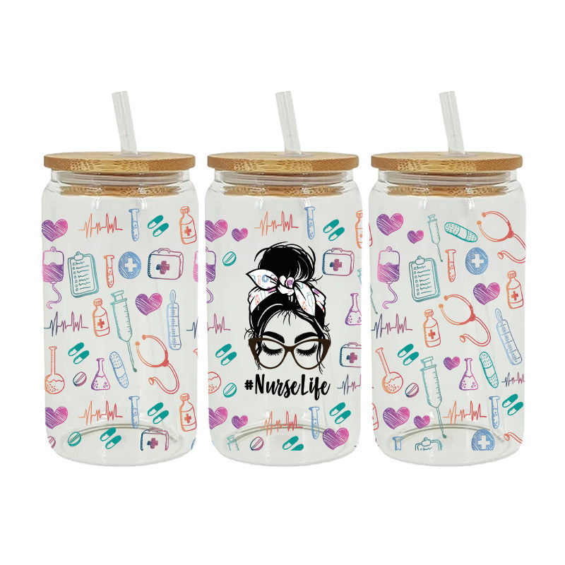 UV DTF Cup Wraps – 8 Sheets for 16oz Glass Cups, Decals & Craft Supplies (Nurse)