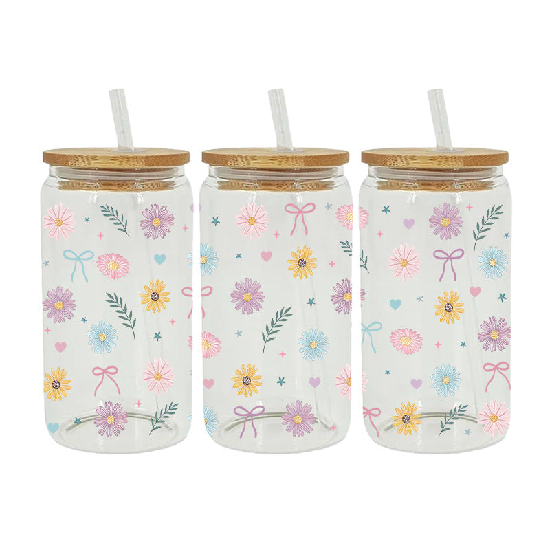 UV DTF Cup Wraps – 8 Sheets for 16oz Glass Cups, Decals & Craft Supplies (Flower C)
