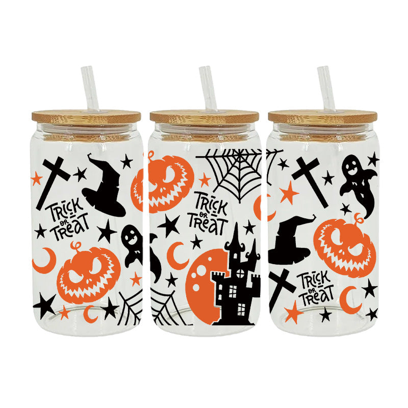 UV DTF Cup Wraps – 8 Sheets for 16oz Glass Cups, Decals & Craft Supplies (Halloween A)