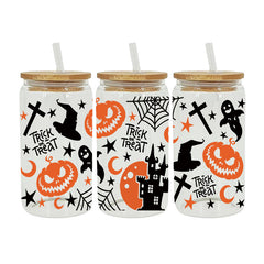 UV DTF Cup Wraps – 8 Sheets for 16oz Glass Cups, Decals & Craft Supplies (Halloween A)