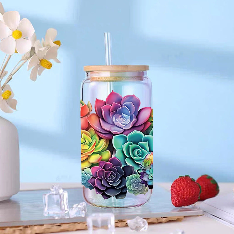 UV DTF Cup Wraps – 7 Sheets for 16oz Glass Cups, Decals & Craft Supplies (Flower A)