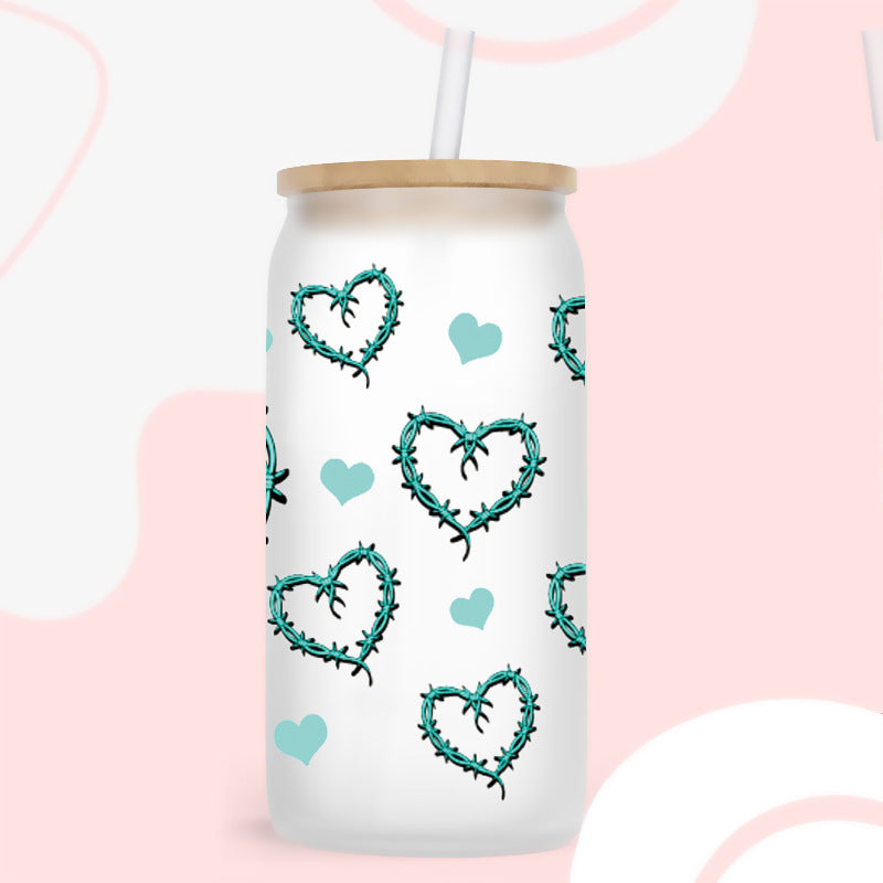 UV DTF Cup Wraps – 6 Sheets for 16oz Glass Cups, Decals & Craft Supplies (Heart)