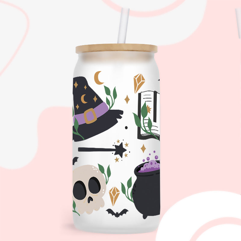 UV DTF Cup Wraps – 8 Sheets for 16oz Glass Cups, Decals & Craft Supplies (Halloween A)