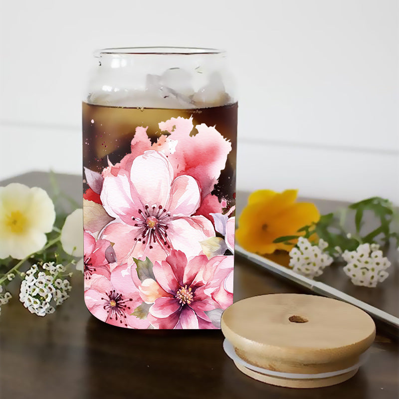 UV DTF Cup Wraps – 8 Sheets for 16oz Glass Cups, Decals & Craft Supplies (Flower D)