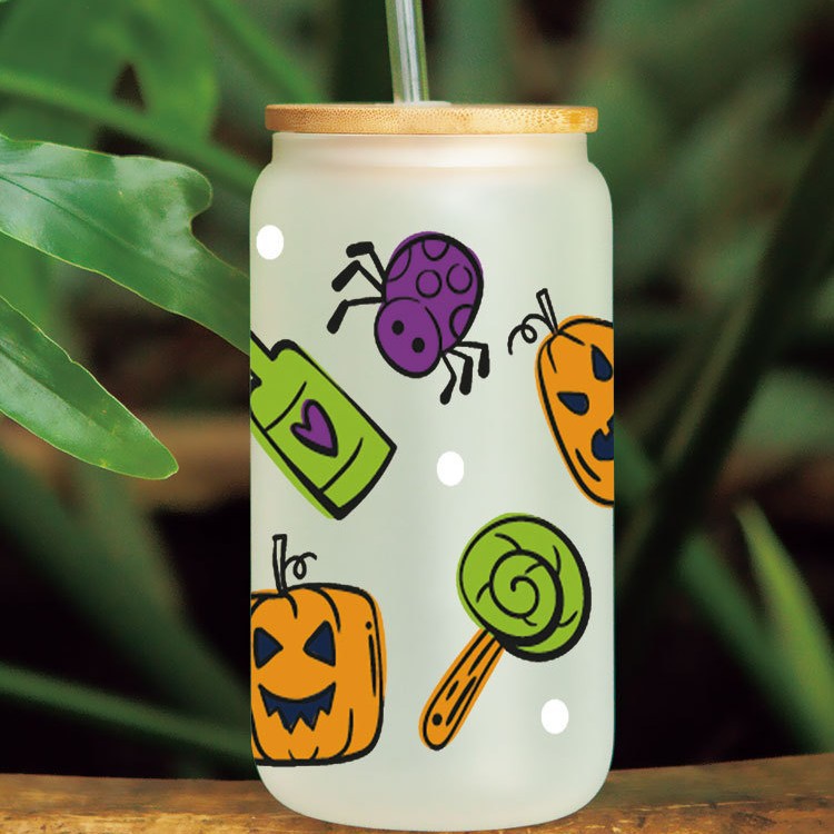 UV DTF Cup Wraps – 8 Sheets for 16oz Glass Cups, Decals & Craft Supplies (Halloween A)