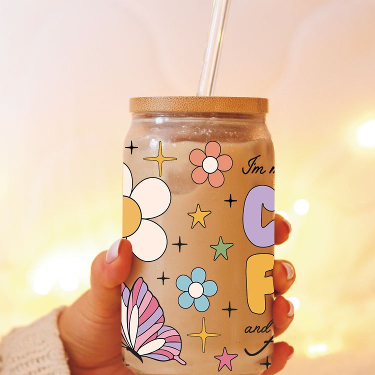 UV DTF Cup Wraps – 8 Sheets for 16oz Glass Cups, Decals & Craft Supplies (Butterfly C)