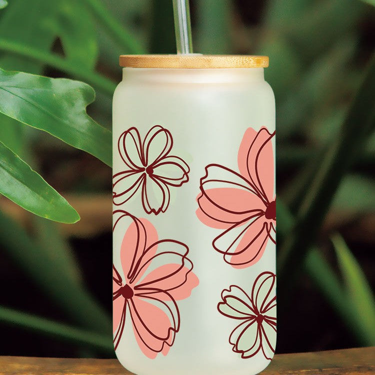 UV DTF Cup Wraps – 8 Sheets for 16oz Glass Cups, Decals & Craft Supplies (Flower D)