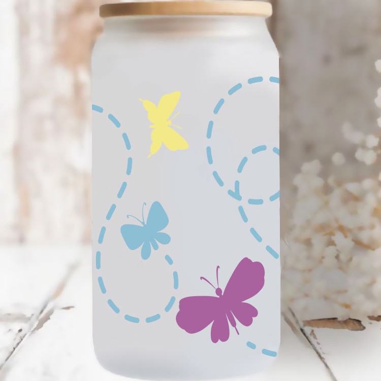 UV DTF Cup Wraps – 8 Sheets for 16oz Glass Cups, Decals & Craft Supplies (Butterfly B)