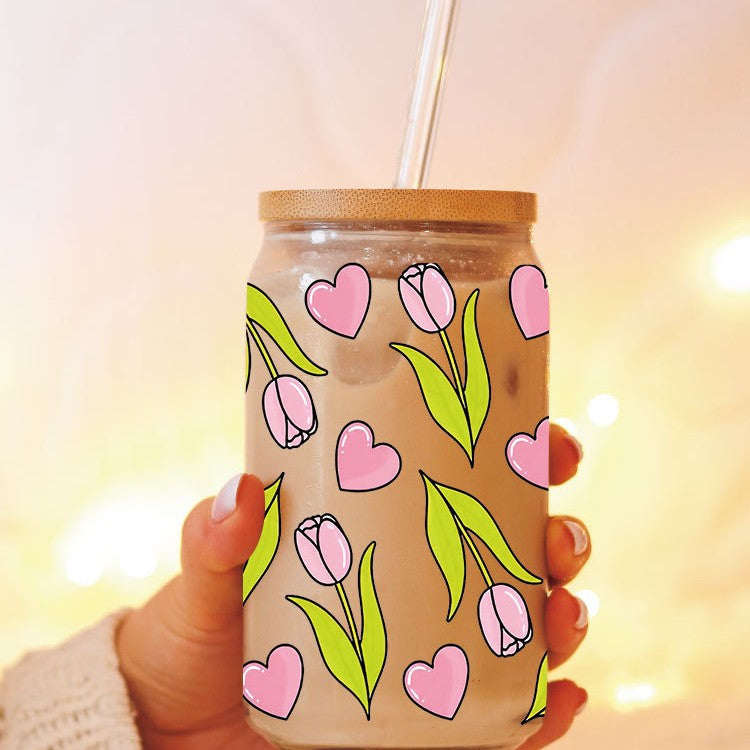 UV DTF Cup Wraps – 8 Sheets for 16oz Glass Cups, Decals & Craft Supplies (Flower C)