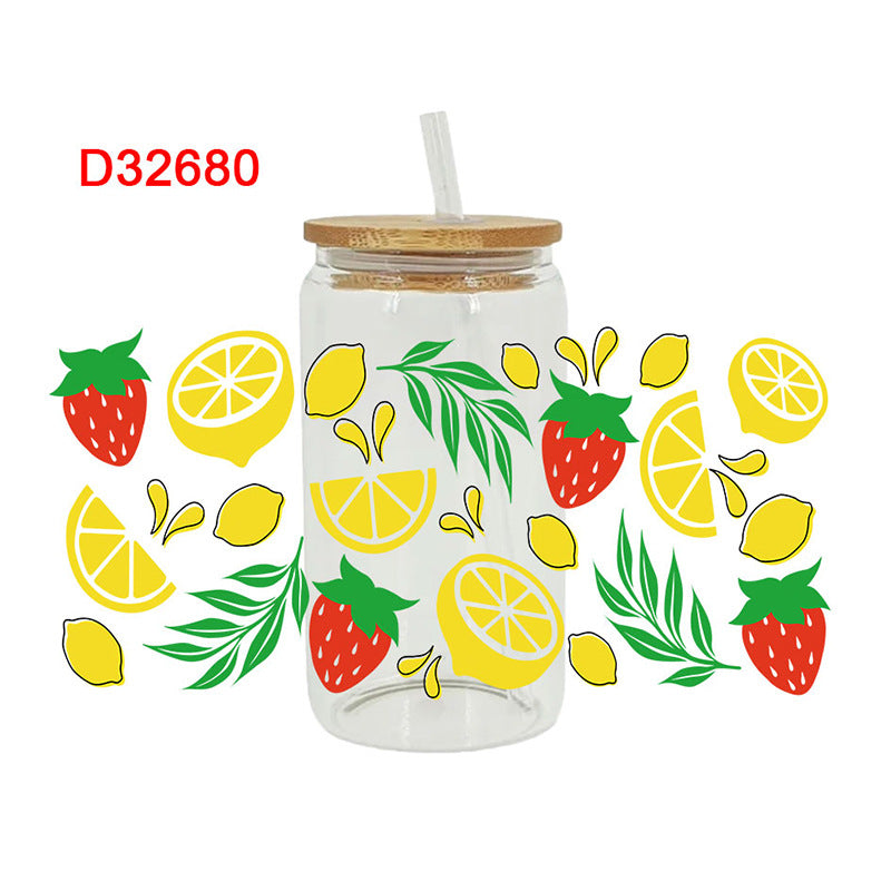 UV DTF Cup Wraps – 8 Sheets for 16oz Glass Cups, Decals & Craft Supplies (Fruit A)