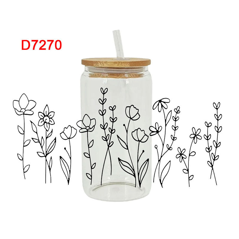 UV DTF Cup Wraps – 7 Sheets for 16oz Glass Cups, Decals & Craft Supplies (Flower A)