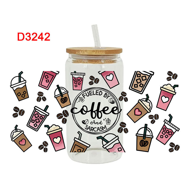 UV DTF Cup Wraps – 7 Sheets for 16oz Glass Cups, Decals & Craft Supplies (Coffee)