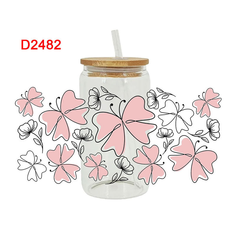 UV DTF Cup Wraps – 6 Sheets for 16oz Glass Cups, Decals & Craft Supplies (Flower B)