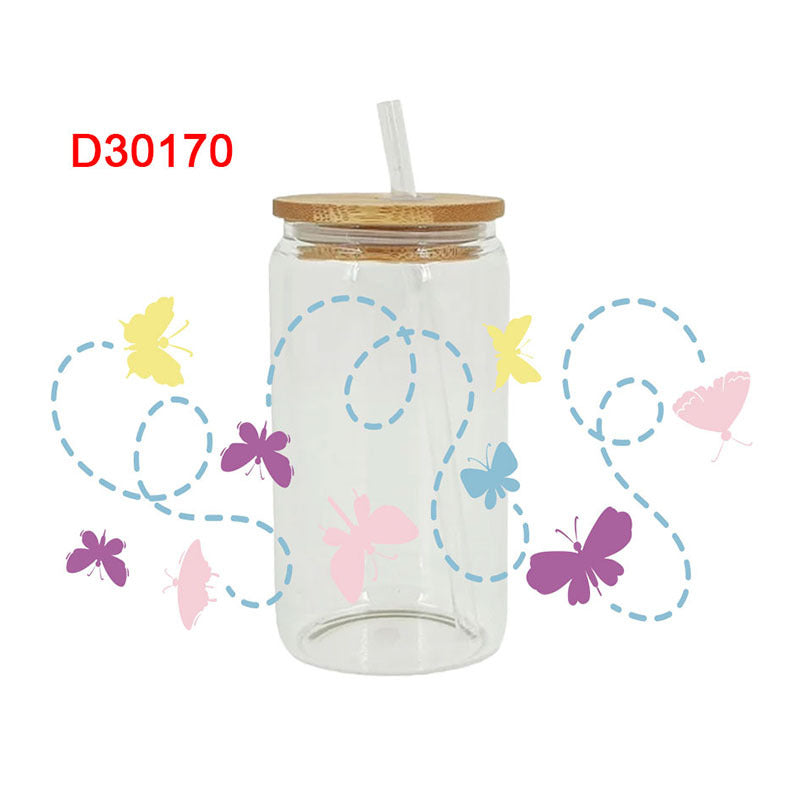 UV DTF Cup Wraps – 8 Sheets for 16oz Glass Cups, Decals & Craft Supplies (Butterfly B)