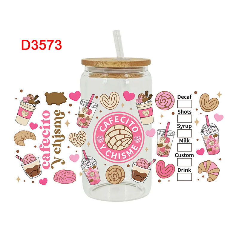 UV DTF Cup Wraps – 7 Sheets for 16oz Glass Cups, Decals & Craft Supplies (Coffee)