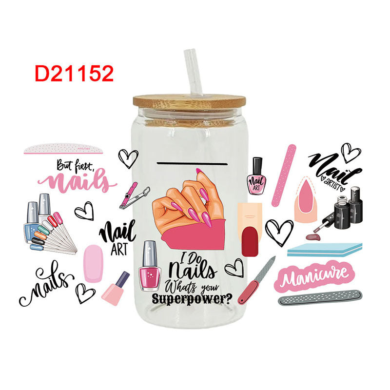 UV DTF Cup Wraps – 8 Sheets for 16oz Glass Cups, Decals & Craft Supplies (Lady)