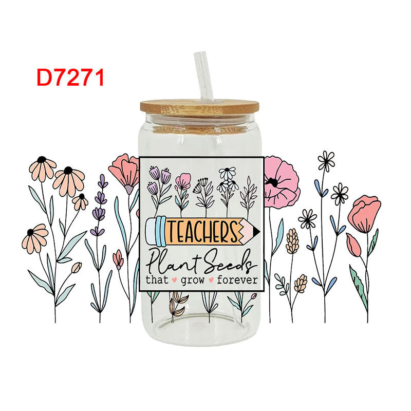 UV DTF Cup Wraps – 7 Sheets for 16oz Glass Cups, Decals & Craft Supplies (Flower A)