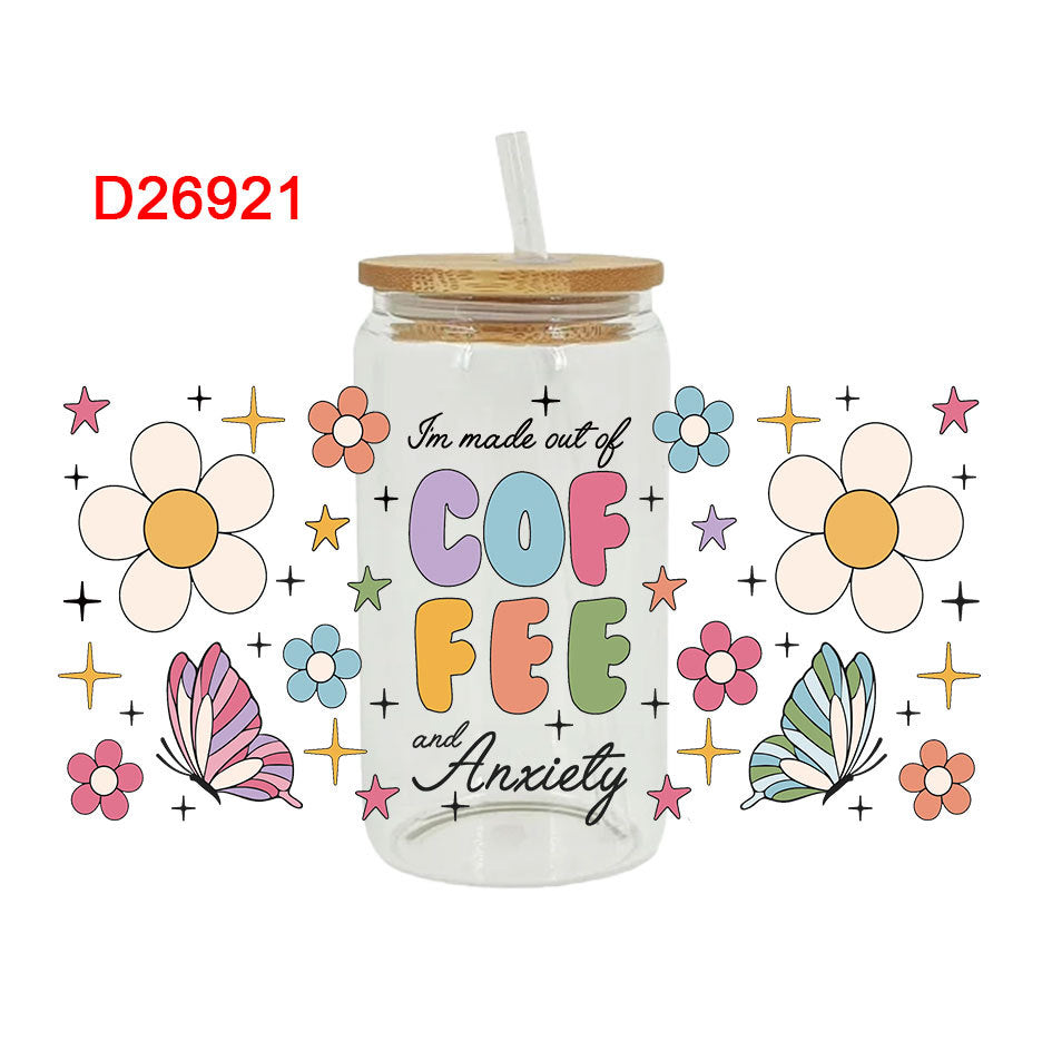 UV DTF Cup Wraps – 8 Sheets for 16oz Glass Cups, Decals & Craft Supplies (Butterfly C)