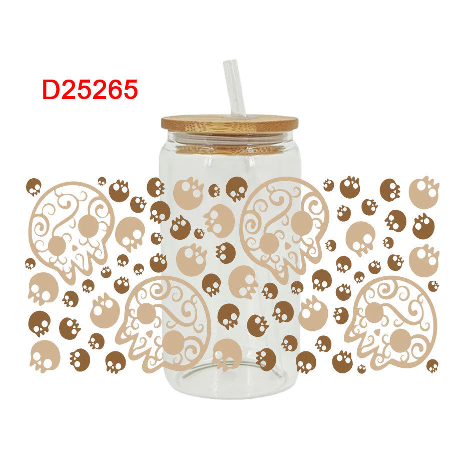 UV DTF Cup Wraps – 8 Sheets for 16oz Glass Cups, Decals & Craft Supplies (Halloween A)