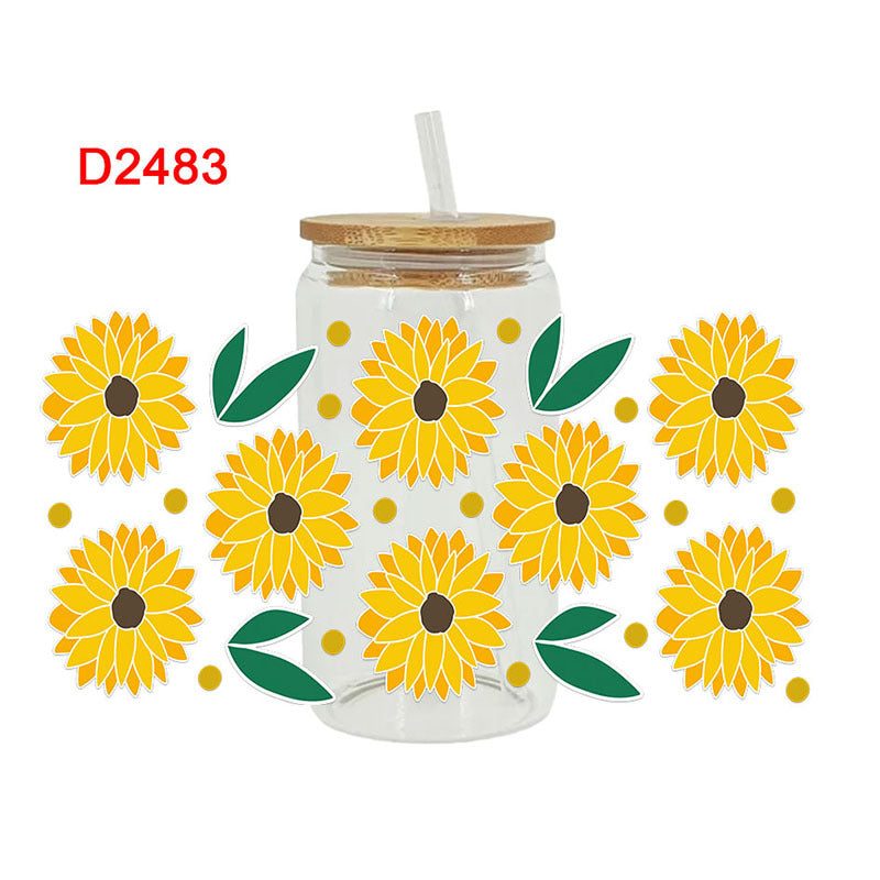 UV DTF Cup Wraps – 6 Sheets for 16oz Glass Cups, Decals & Craft Supplies (Flower B)