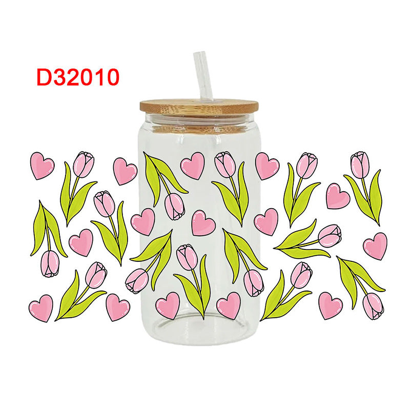 UV DTF Cup Wraps – 8 Sheets for 16oz Glass Cups, Decals & Craft Supplies (Flower C)