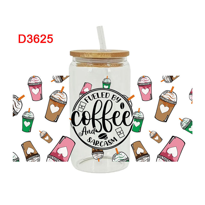 UV DTF Cup Wraps – 7 Sheets for 16oz Glass Cups, Decals & Craft Supplies (Coffee)