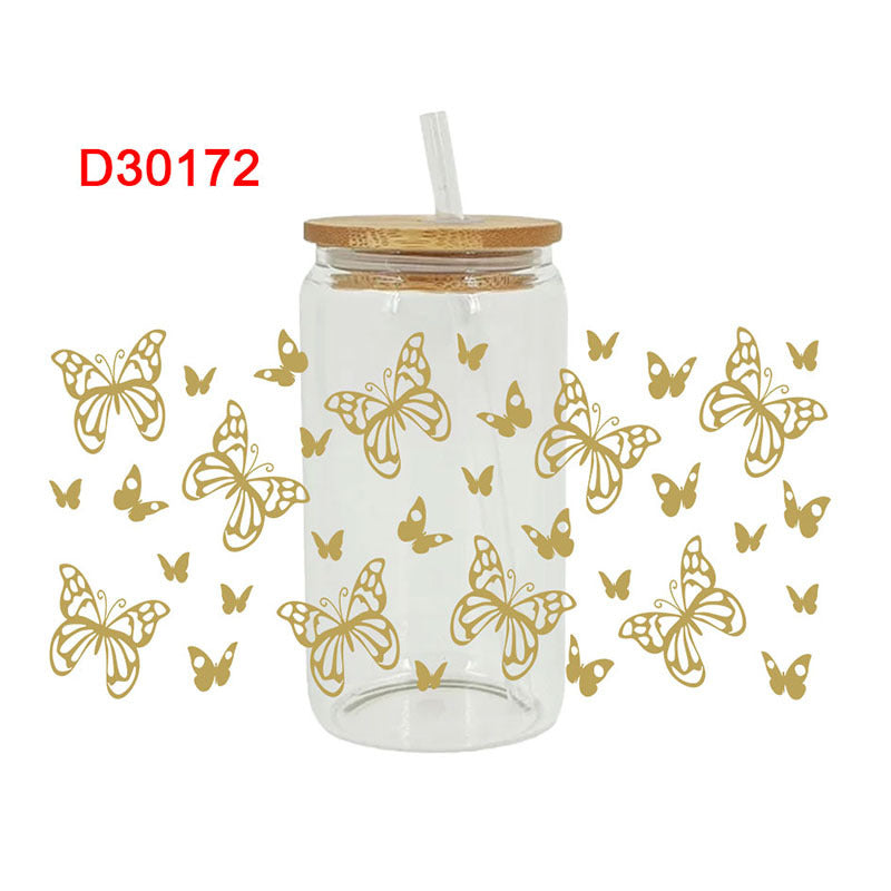 UV DTF Cup Wraps – 8 Sheets for 16oz Glass Cups, Decals & Craft Supplies (Butterfly B)