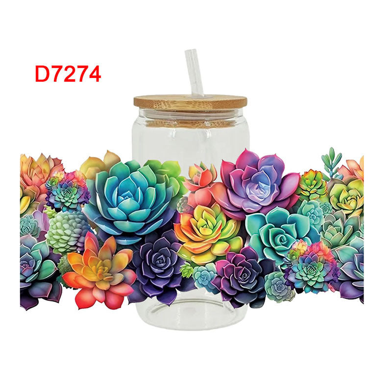 UV DTF Cup Wraps – 7 Sheets for 16oz Glass Cups, Decals & Craft Supplies (Flower A)