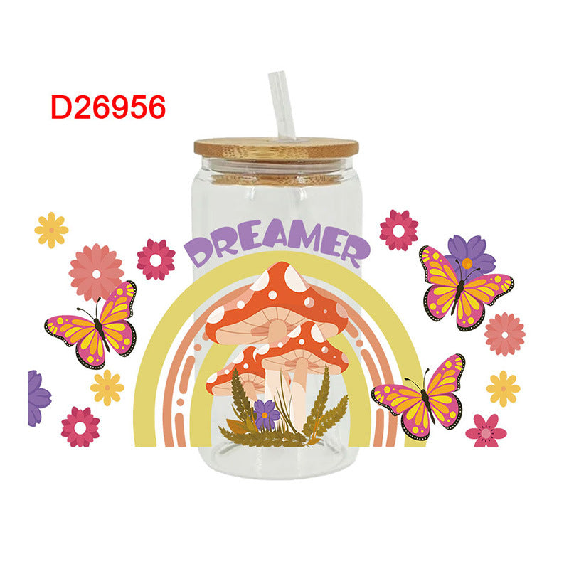 UV DTF Cup Wraps – 8 Sheets for 16oz Glass Cups, Decals & Craft Supplies (Butterfly C)