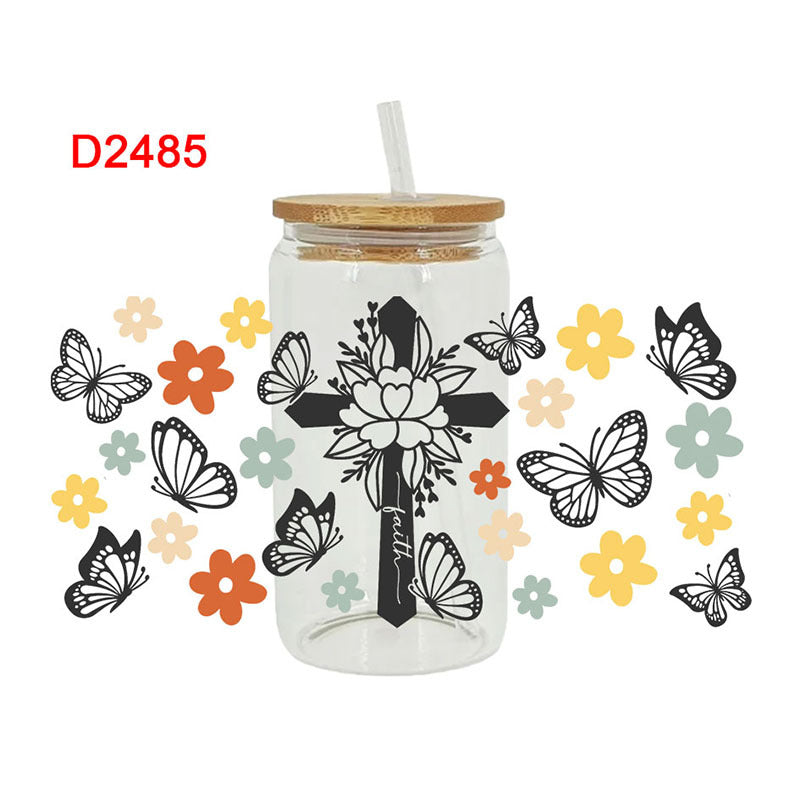 UV DTF Cup Wraps – 6 Sheets for 16oz Glass Cups, Decals & Craft Supplies (Flower B)